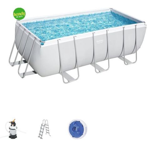 Bestway Piscina Rettangolare Fuoriterra Power Steel Frame Pompa Sabbia 412X201X122