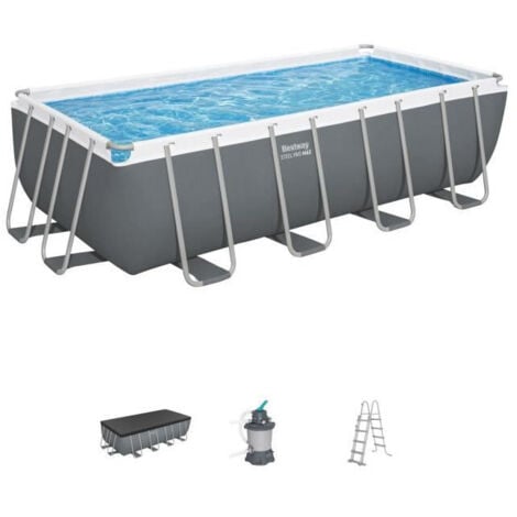 Bestway Piscina Rettangolare Steel Pro Max 56671 Grigio Scuro - 488x244x122cm con Filtro a Sabbia