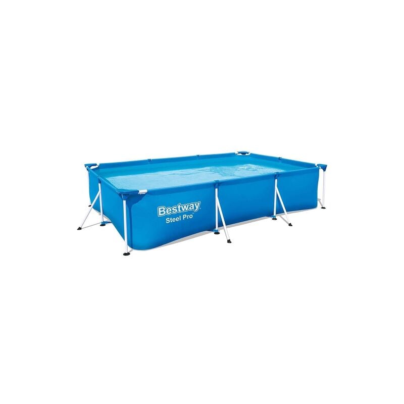 Bestway 56404 Piscine rectangulaire bleu acier Power 300x201x66 cm avec cadre de jardin exte'rieur
