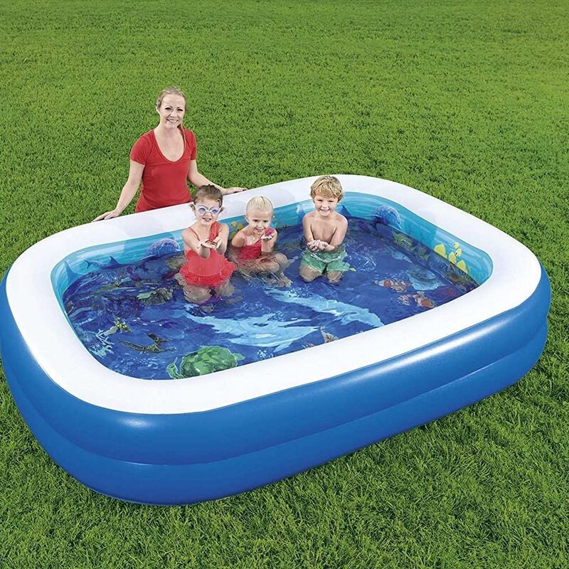 Piscina Gonfiabile Rettangolare Avventura Marina 3D con Occhilini e Gemmme 262cm