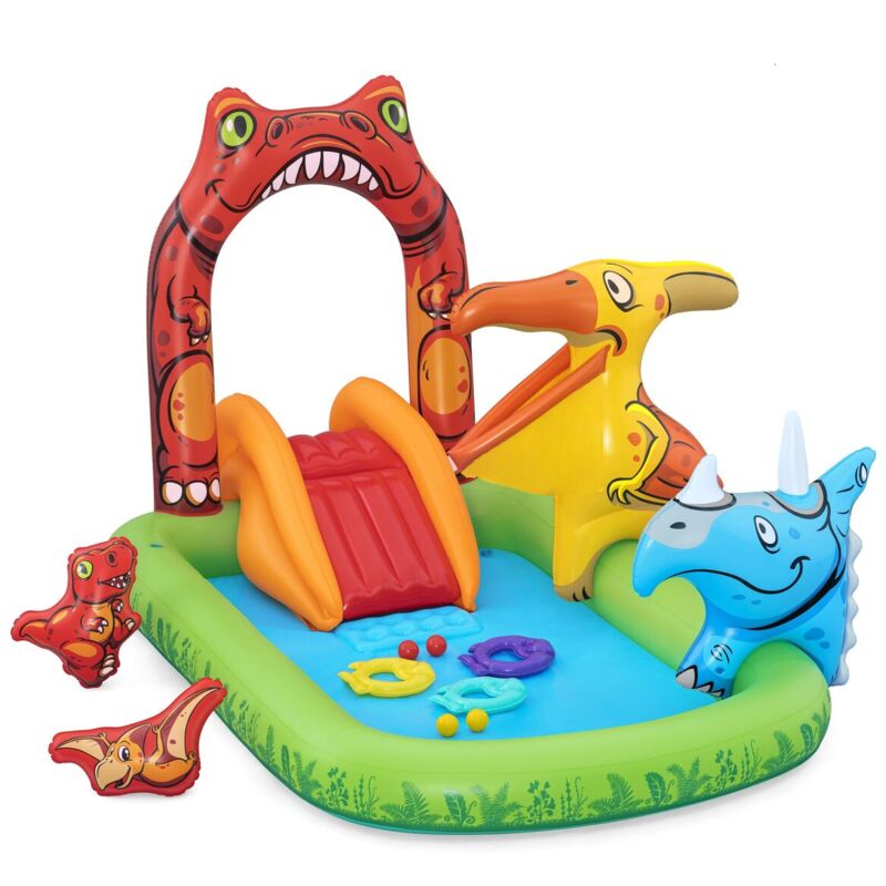 Bestway - Piscine Gonflable Parc de Jeux Dinosaure 241x140x137 cm +3-6 Ans Jardin 53160