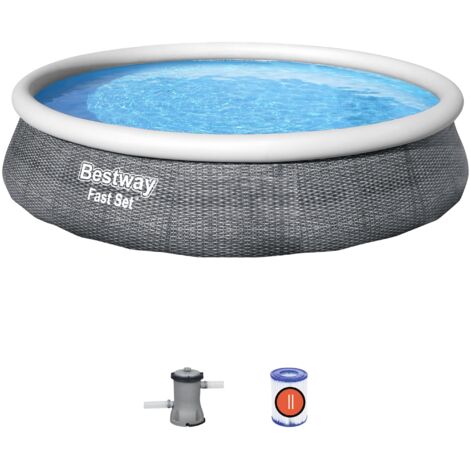 BESTWAY Piscine hors sol Fast Set™ motif rotin gris - 396 x 84 cm avec pompe
