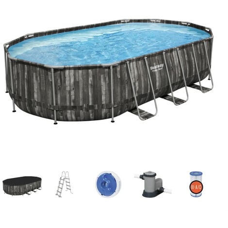 BESTWAY Piscine hors sol ovale Power Steel 610 x 366 x 122cm décor bois