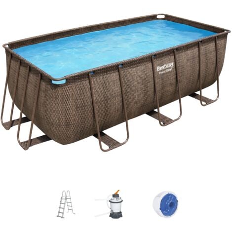 BESTWAY Piscine hors sol rectangle Power Steel 412 x 201 x 122 cm rotin marron