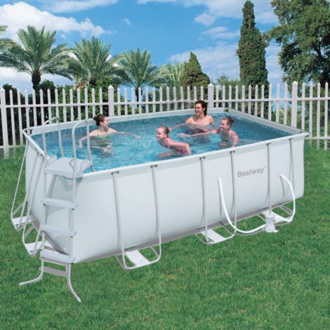 Bestway – Piscine hors sol rectangulaire 412x201x122 cm – Acier renforcé – Pompe de filtration à cartouche – Espace de baignade confortable