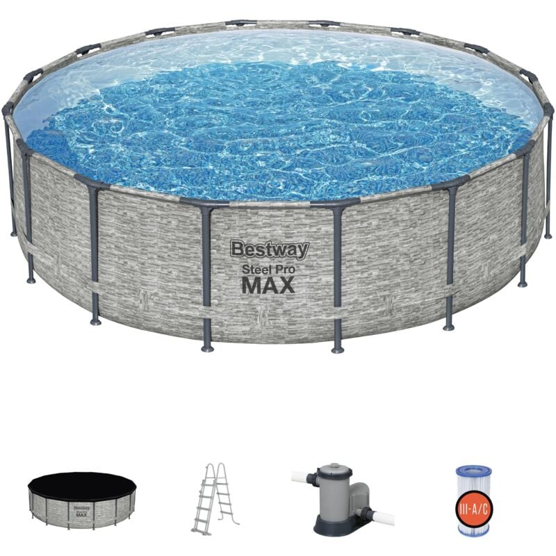 Piscine hors sol ronde Steel Pro Max 488 x 122 cm décor pierres - Bestway