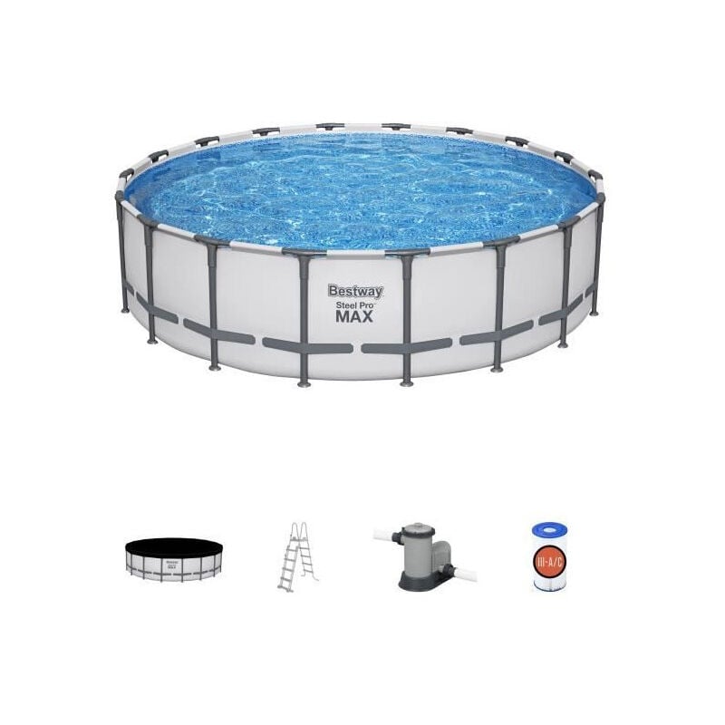 Bestway - Kit Piscine hors sol tubulaire Steel Pro Max - 549 x 132 cm - Rectangulaire (Inclus filtre a cartouche + échelle + b