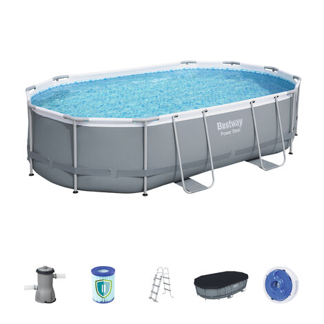 Bestway Piscine Hors-Sol Tubulaire Power Steel Ovale 488 cm x 305 cm x 107 cm Filtre À Cartouche De 3.028 Litres/Heure