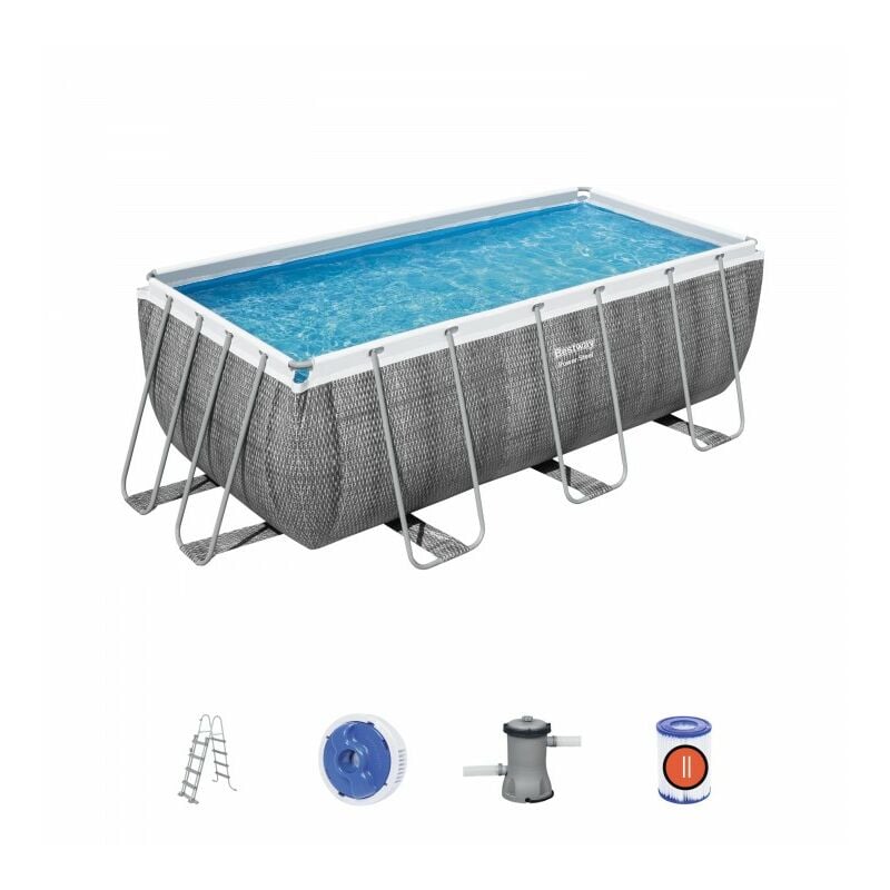 Bestway - Piscine hors sol rectangulaire Power Steel™ effet rotin 412 x 201 x 122 cm