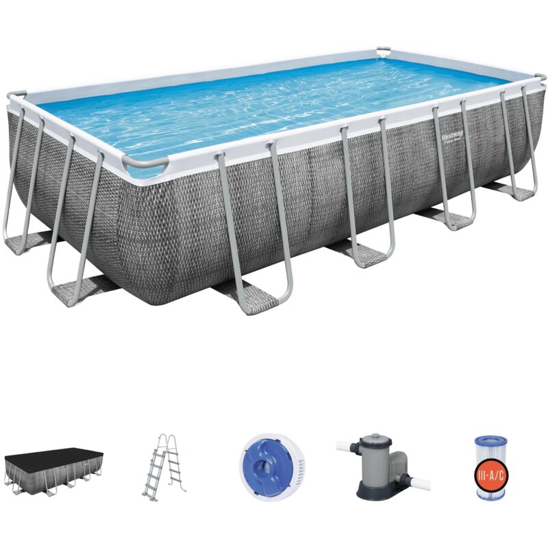 Bestway - Piscine hors sol rectangle Power Steel 549 x 274 x 122 cm rotin gris