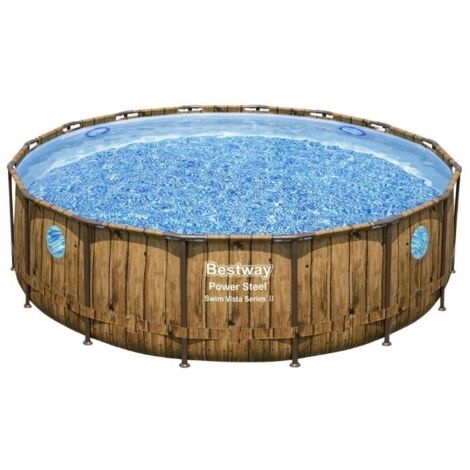 Bestway Piscine hors sol tubulaire ronde Bestway Power Steel Swim Vista 488 x 122 cm décor bois