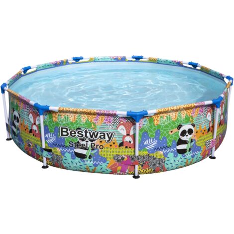 Bestway – Piscine tubulaire ronde 274 x 66 cm – Capacité 3 221 L – Duraplus 3 couches – Cadre acier inoxydable – Motifs animaliers colorés - 5612F