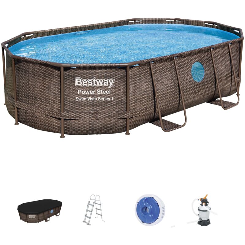 Bestway - Piscine hors sol ovale Power Steel Swim Vista rotin 488 x 305 x 107cm