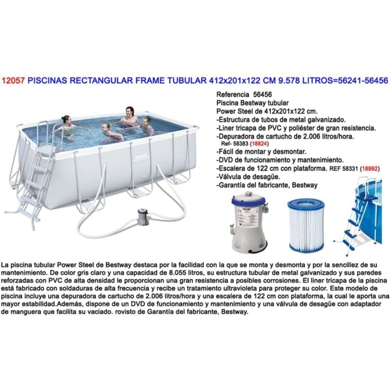 Piscine rectangulaire Power Steel 412x201x122 9 578 l 56456