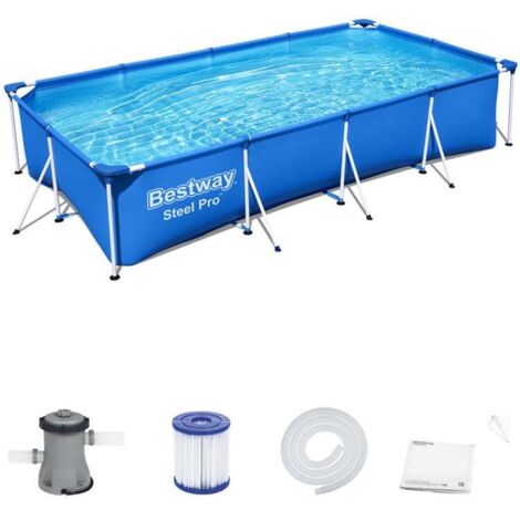 Bestway – Piscine tubulaire rectangulaire en acier 400x211x81 cm – Volume 5700 L – Purificateur intégré pour eau cristalline