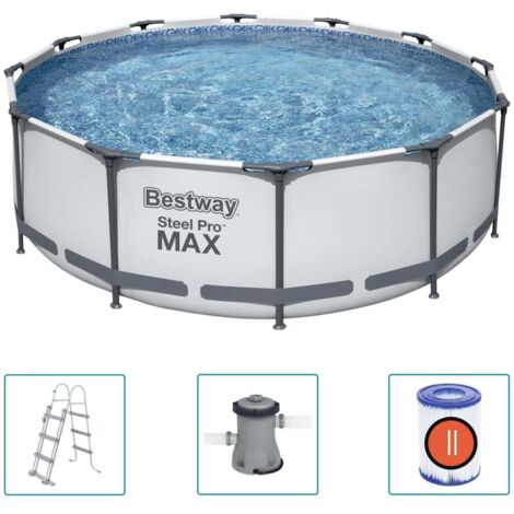Bestway – Piscine tubulaire Steel Pro MAX 366x100 cm – Parois renforcées en Tritech – Structure en acier premium – Installation rapide avec vanne de drainage