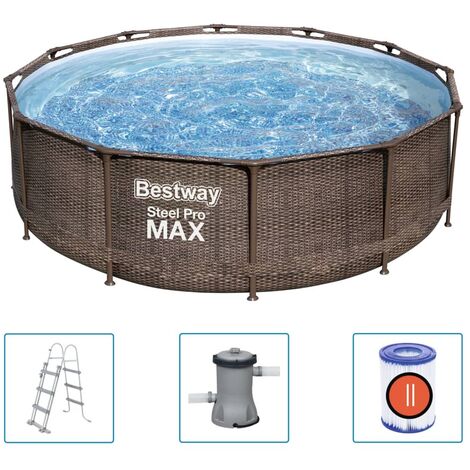 Bestway – Piscine tubulaire Steel Pro MAX Deluxe 366x100 cm – Parois robustes 3 couches – Capacité 9 150 L – Installation rapide et facile