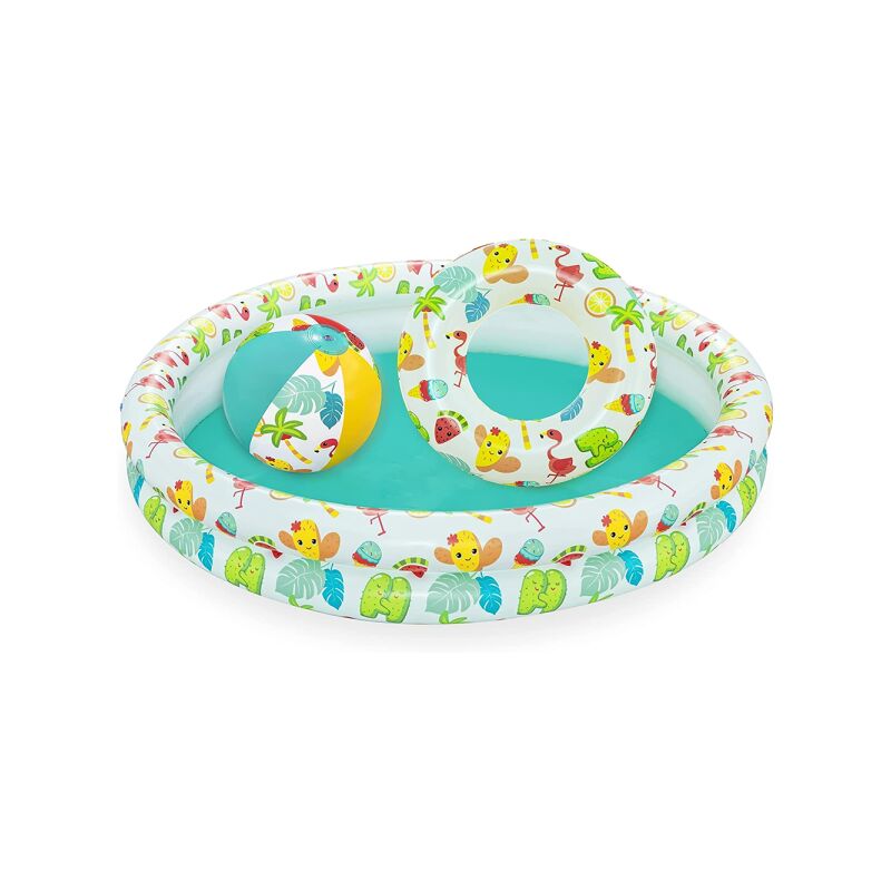 Piscina Hinchable Para Niños Beswtay 2 Aros De Colores Con Donut Y Pelota