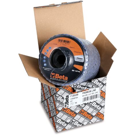 BETA 11202B - Dischi lamellari abrasivi per smiragliatrice con Tela abrasiva allo zirconio con Lamella Doppia e Supporto in plastica, 10 unità, Diametro 125 mm, Spessore 40 mm e Foro da 22,23 mm