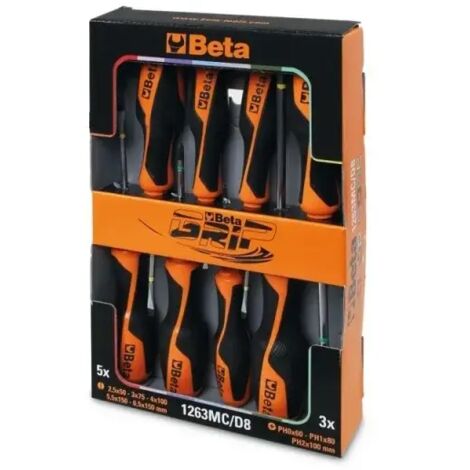 Beta 1263MC/D8 Serie cacciavite Multicolor intaglio e croce PH 8 Pz.
