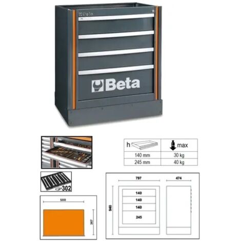 Beta C55M4 Modulo fisso con 4 cassetti per arredo officina