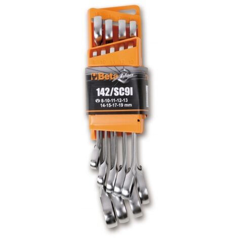 Beta – Clé mixte à cliquet réversible 9 pièces – Mécanisme 72 dents – Angle de reprise 5° – Support compact inclus – 1420087