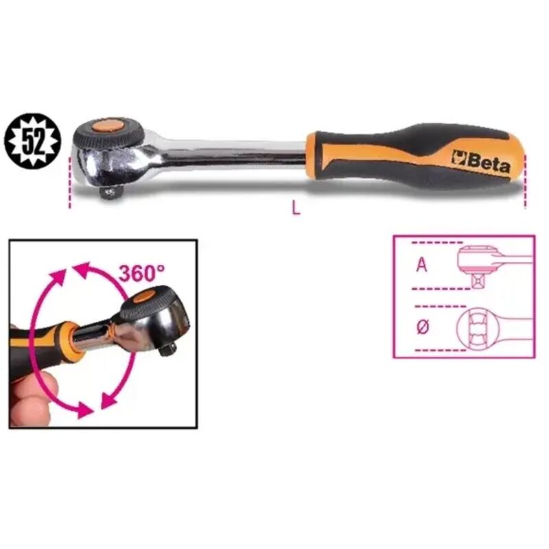 Beta Tools - Cliquet rotatif réversible 1/2 bêta 920/58 - 281 mm