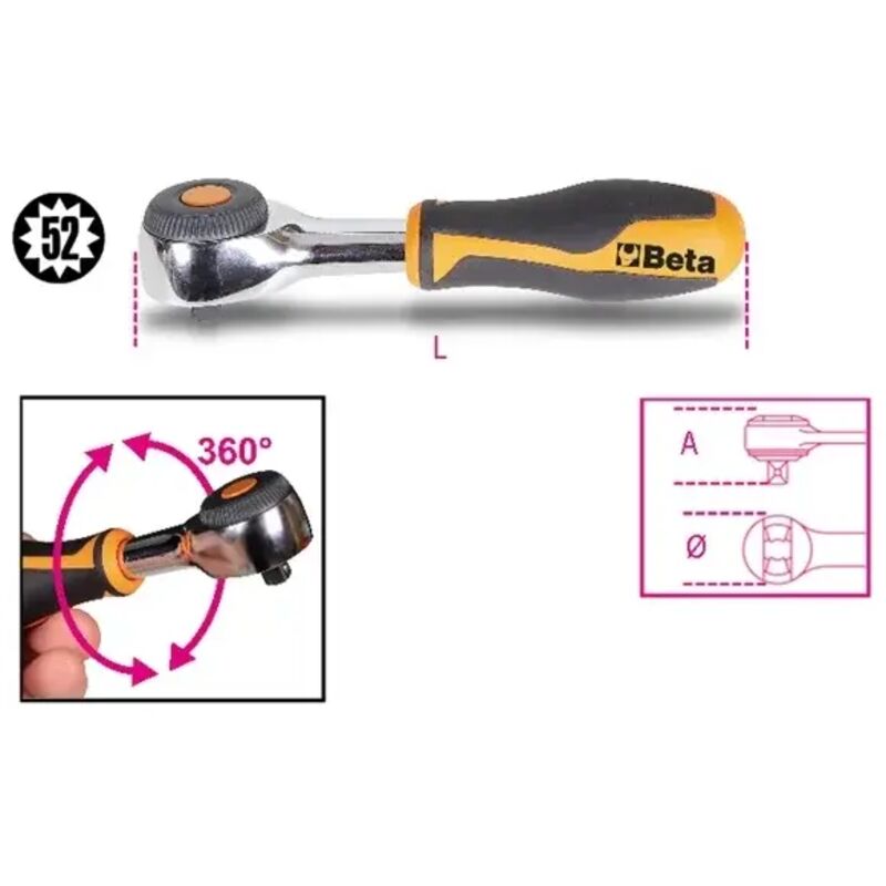 Beta Tools - Cliquet rotatif réversible 1/4 beta 900/58 - 126 mm