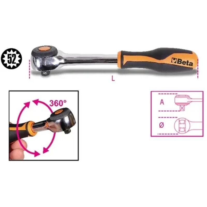 Beta Tools - Clé à cliquet réversible 3/8 bêta 910/58 - 222 mm