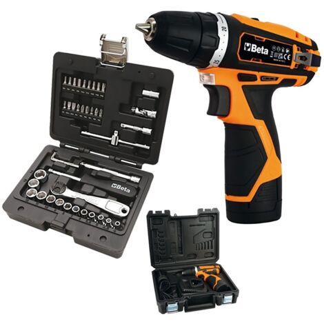Beta Kit Trapano Avvitatore Ultracompatto 12V Con 2 Batterie Con Omaggio Set Chiavi a Bussola Da 42 Pezzi