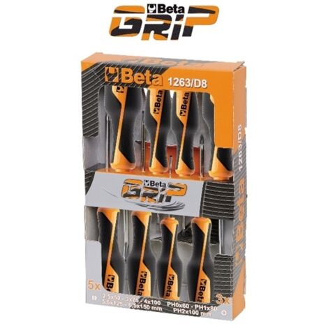 BETA CALZATURE Beta Set di Giraviti Cromati 10 Pezzi, Set di Cacciaviti Cromati a Taglio e Croce