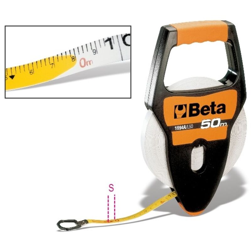 Rotelle metriche con impugnatura cassa in abs antiurto nastro in fibra di vetro ricoperto in pvc l m 30 art. 1694A/L