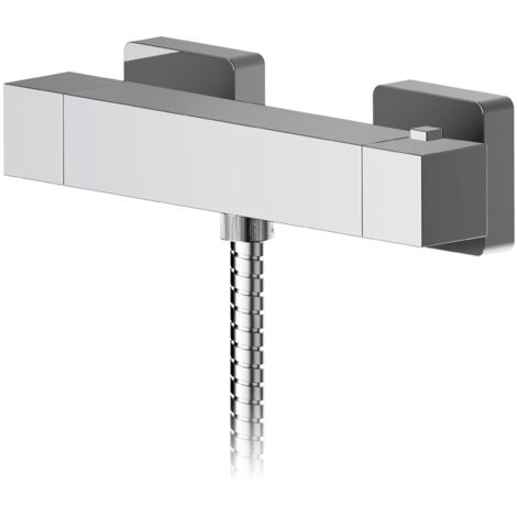 Betley Modern Bathroom Wall Mounted Square Thermostatic Bar Shower Valve with Bottom Outlet - 55mm x 275mm, Chrome by Balterley