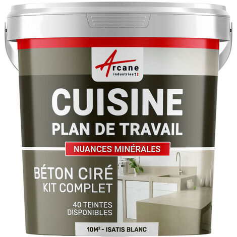 Béton ciré cuisine, plan de travail, crédence, évier sol et mur revêtement mural décoratif kit complet - 10 m² (en 2 couches) Isatis Blanc - ARCANE INDUSTRIES