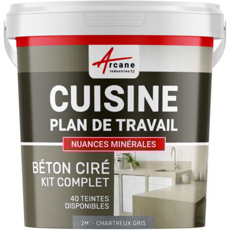 Béton ciré cuisine, plan de travail, crédence, évier sol et mur revêtement mural décoratif kit complet - 2 m² (en 2 couches) Chartreux - Gris - ARCANE INDUSTRIES