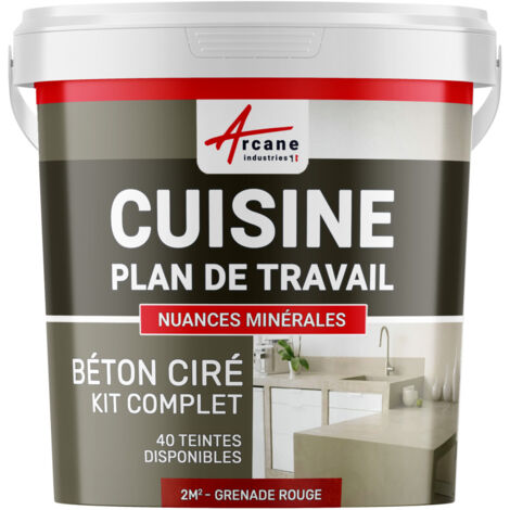 Béton ciré cuisine, plan de travail, crédence, évier sol et mur revêtement mural décoratif kit complet - 2 m² (en 2 couches) Grenade Rouge - ARCANE INDUSTRIES