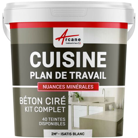 Béton ciré cuisine, plan de travail, crédence, évier sol et mur revêtement mural décoratif kit complet - 2 m² (en 2 couches) Isatis Blanc - ARCANE INDUSTRIES