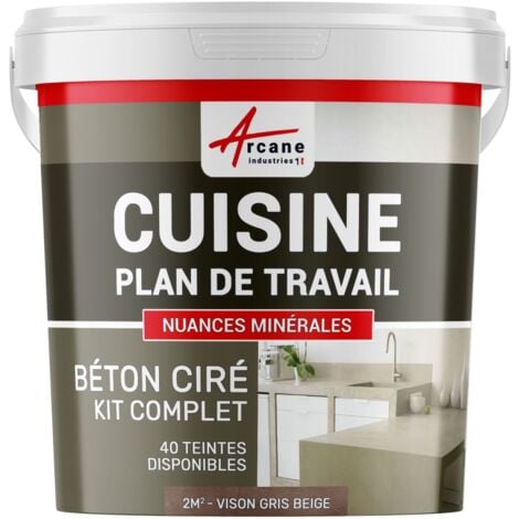 Béton ciré cuisine, plan de travail, crédence, évier sol et mur revêtement mural décoratif kit complet - 2 m² (en 2 couches) Vison Gris Beige - ARCANE INDUSTRIES