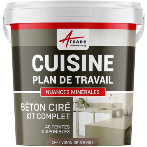 Béton ciré plan de travail cuisine crédence évier sol et mur revêtement mural décoratif kit complet ARCANE INDUSTRIES Flanelle - Gris fonce - kit 2 m² (2 couches)