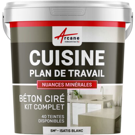 Béton ciré cuisine, plan de travail, crédence, évier sol et mur revêtement mural décoratif kit complet - 5 m² (en 2 couches) Isatis Blanc - ARCANE INDUSTRIES