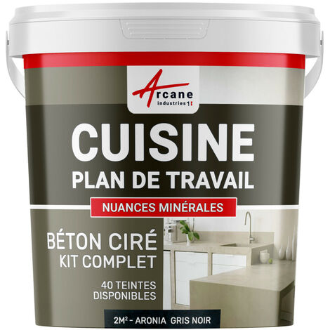 Béton ciré plan de travail cuisine crédence évier sol et mur revêtement mural décoratif kit complet ARCANE INDUSTRIES Flanelle - Gris fonce - kit 2 m² (2 couches)
