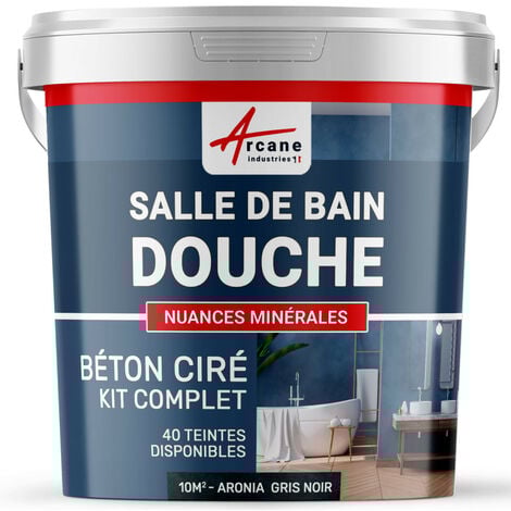 Béton ciré salle de bain douche italienne pièce d'eau KIT BETON CIRE SALLE DE BAINS - DOUCHE ITALIENNE - 10 m² (en 2 couches) Aronia Gris Noir - ARCANE INDUSTRIES