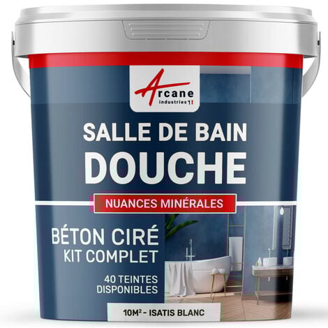 Béton ciré salle de bain douche italienne pièce d'eau KIT BETON CIRE SALLE DE BAINS - DOUCHE ITALIENNE - 10 m² (en 2 couches) Isatis Blanc - ARCANE INDUSTRIES
