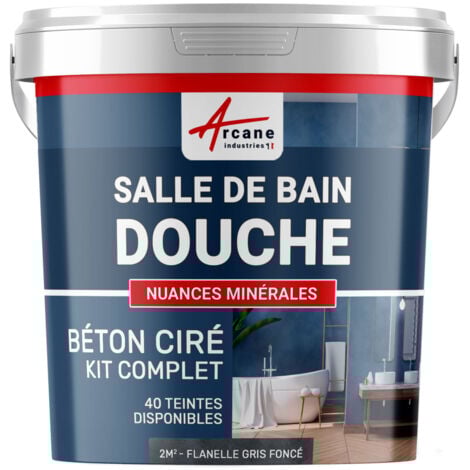 Béton ciré salle de bain douche italienne pièce d'eau KIT BETON CIRE SALLE DE BAINS - DOUCHE ITALIENNE - 2 m² (en 2 couches) Flanelle Gris Fonce - ARCANE INDUSTRIES