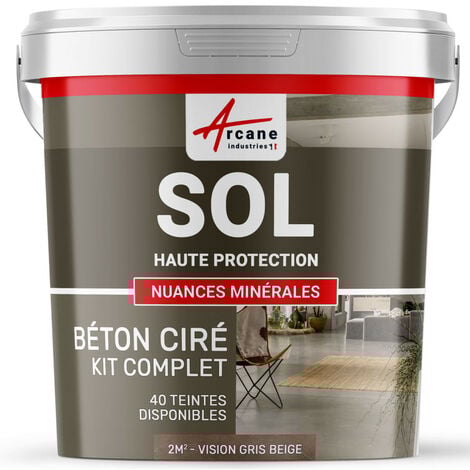 Béton Ciré Sol en Kit - Primaire et vernis de finition inclus - 2 m² (en 2 couches) Vison Gris Beige - ARCANE INDUSTRIES