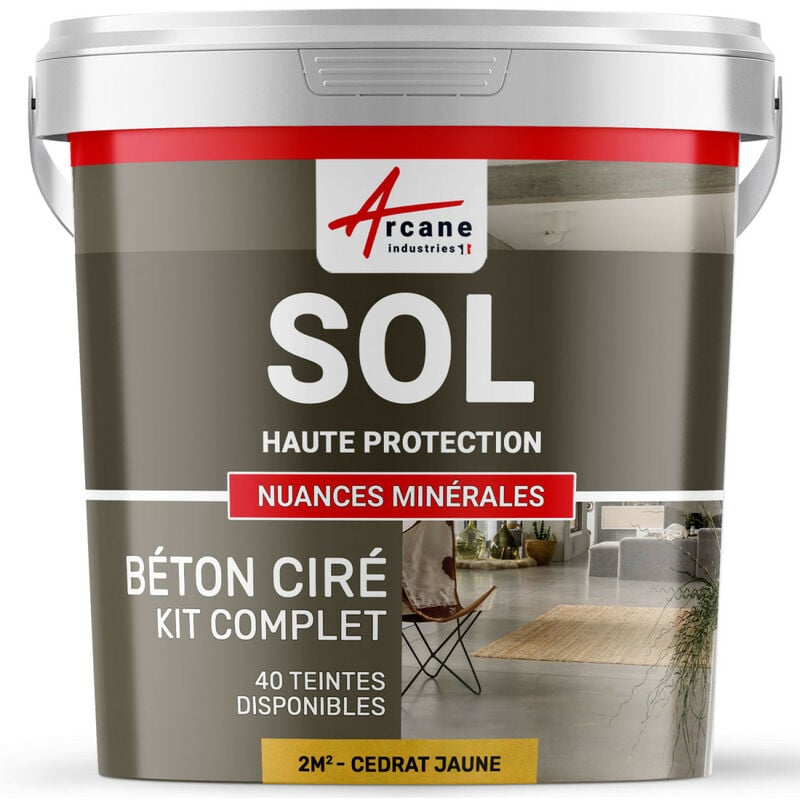 Arcane Industries - Béton Ciré Sol en Kit - Primaire et vernis de finition inclus - 2 m² (en 2 couches) Cédrat Jaune