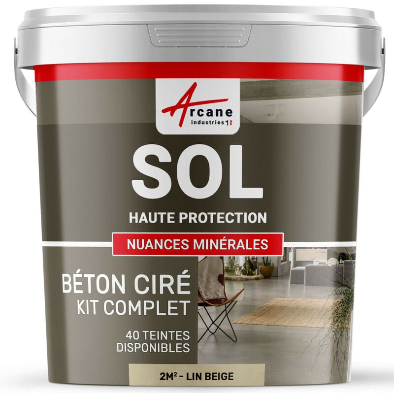 Arcane Industries - Béton Ciré Sol en Kit - Primaire et vernis de finition inclus - 2 m² (en 2 couches) Lin Beige