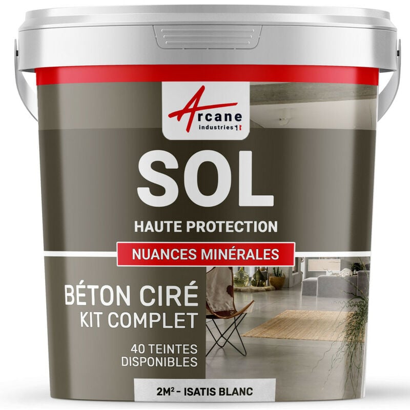 Arcane Industries - Béton Ciré Sol en Kit - Primaire et vernis de finition inclus - 2 m² (en 2 couches) Isatis Blanc
