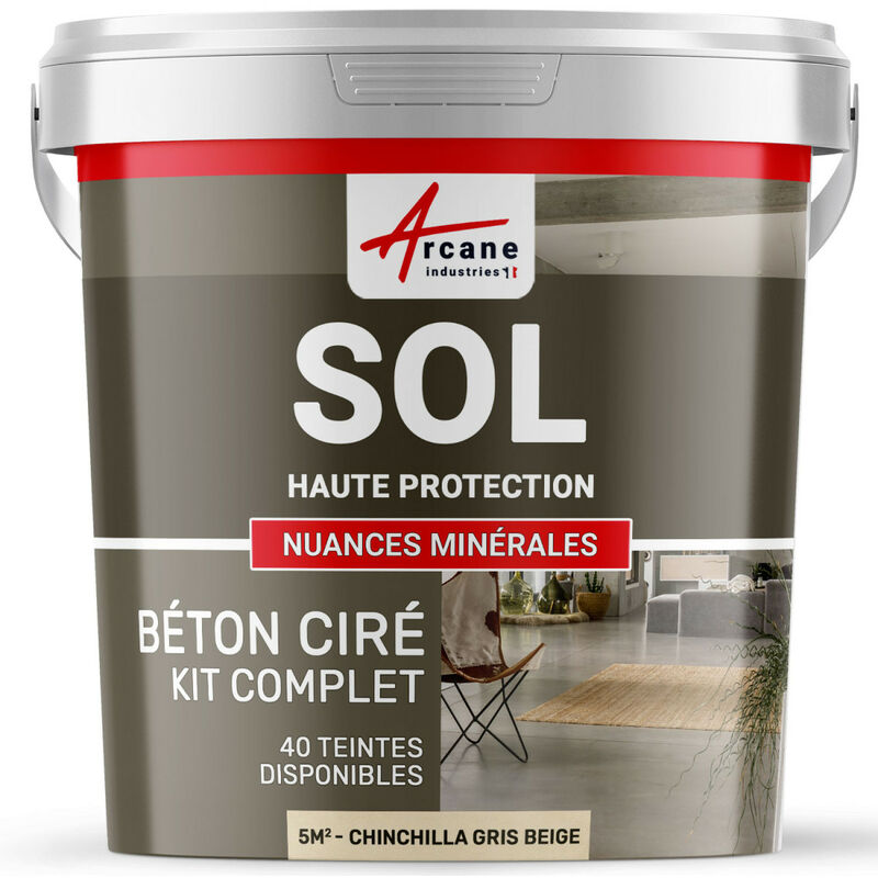 Arcane Industries - Béton ciré sol en kit, primaire et vernis de finition inclus - 5 m² (en 2 couches) Chinchilla Gris Beige