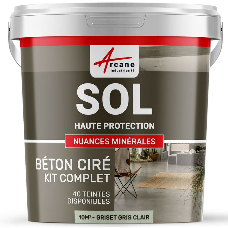 Arcane Industries - Béton Ciré Sol en Kit - Primaire et vernis de finition inclus - 10 m² (en 2 couches) Griset Gris Clair